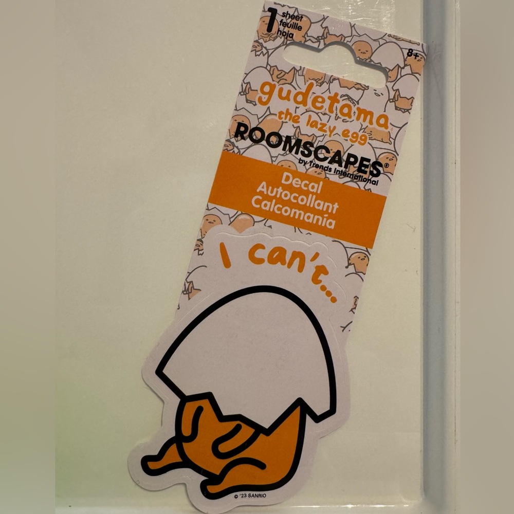 Gudetama the Lazy Egg Sanrio Rooms apes Decal “I Can’t”